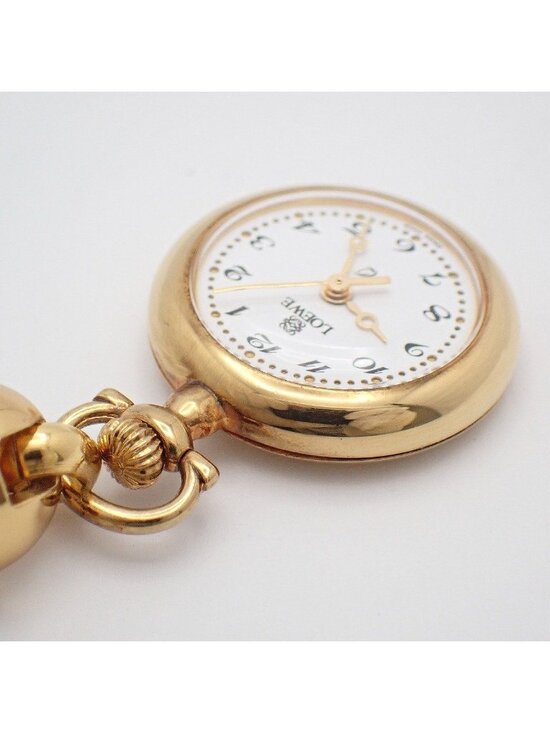 Loewe Pin Broch Watch Pocket Quartz Gold White Dial Pawn main image 4